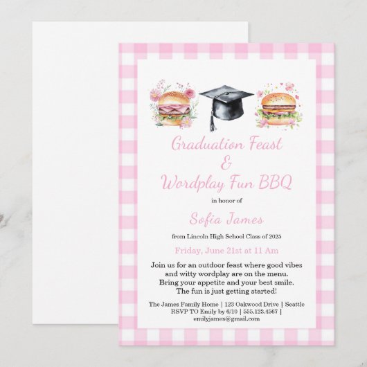 Graduation Feast Wordplay Fun BBQ Invitation (Devant / Derrière)