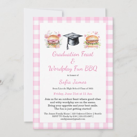 Graduation Feast Wordplay Fun BBQ Invitation Kaart (Voorkant)