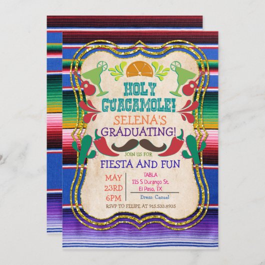 Graduation Fête Mexicaine Invitation (Devant / Derrière)
