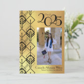 Graduation Gold Art Déco Faire-part noir (Debout devant)