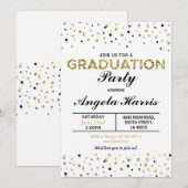 Graduation Gold Invitation Party Polka Dot Stars (Devant / Derrière)