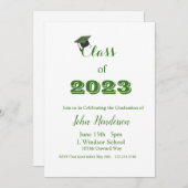 Graduation Green & White Invitation Classe de 2023 (Devant / Derrière)