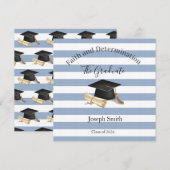 Graduation Invitation Blue Stripe  (Devant / Derrière)