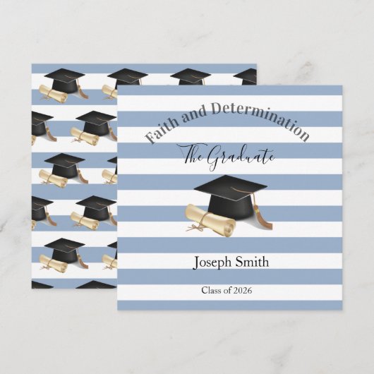 Graduation Invitation Blue Stripe Kaart (Voorkant / Achterkant)