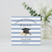 Graduation Invitation Blue Stripe Kaart (Staand voorkant)