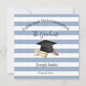 Graduation Invitation Blue Stripe Kaart (Voorkant)