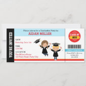 Graduation Invitation Ticket Style with Boy Girl Kaart (Voorkant)