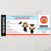 Graduation Invitation Ticket Style with Boy Girl