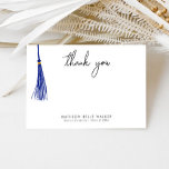 Graduation Merci Blue Tassel<br><div class="desc">Carte de remerciements de thème de graduation simple avec espace vide pour écrire des messages manuscrits au milieu. Il y a une illustration d'un moule bleu sur le côté.</div>