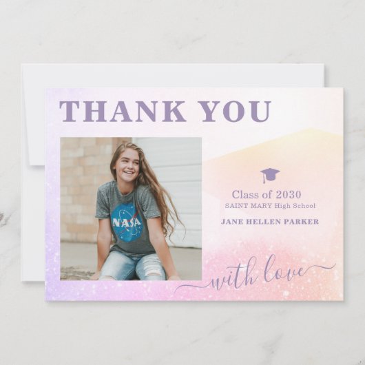 Graduation merci girly rose carte postale (Devant)