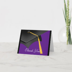 Graduation Merci Note Card Black Purple Casquette