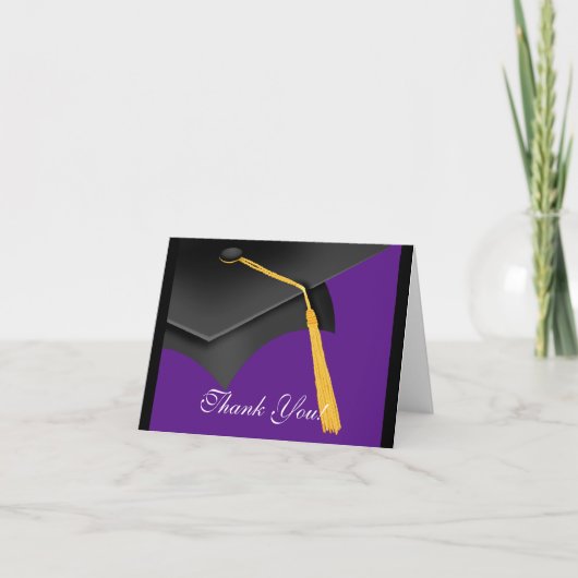 Graduation Merci Note Card Black Purple Casquette (Devant)