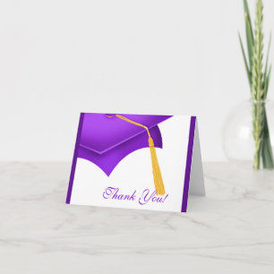 Graduation Merci Note Card Casquette blanc violet