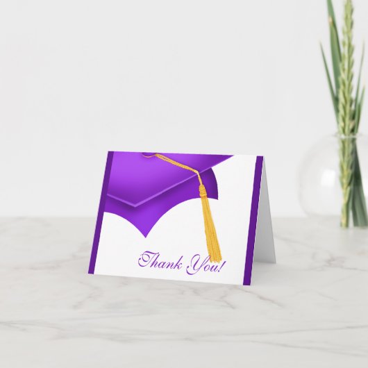 Graduation Merci Note Card Casquette blanc violet (Devant)