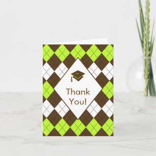 Graduation Merci Note Card Jacquard vert Brown