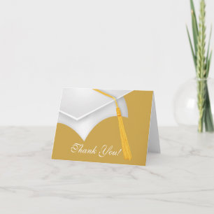 Graduation Merci Note Card White Gold Casquette