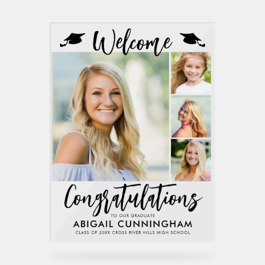 Graduation moderne Bienvenue 4 Photos Script (Recto)