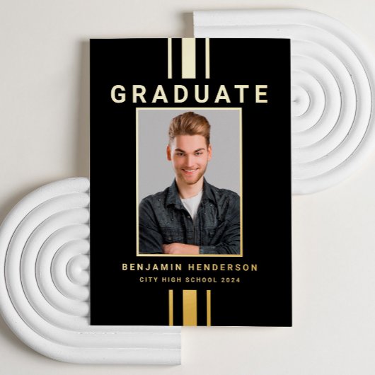 Graduation moderne Black Gold Foil Faire-part