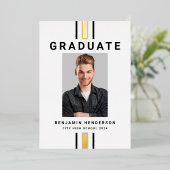 Graduation moderne Black Gold Foil Faire-part (Debout devant)