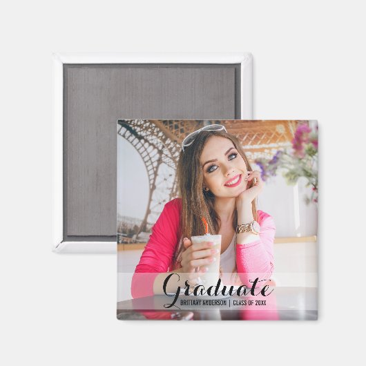 Graduation Moderne Magnet Photo S B Sq (Recto/Verso)