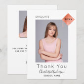 Graduation moderne photo rose or carte de remercie (Devant / Derrière)