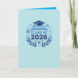Graduation Motif Class of 2026 BlueTheme Blank Kaart