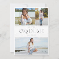 Graduation multi photo invitation grand fête noir