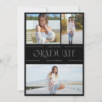 Graduation multi photo invitation grand fête noir