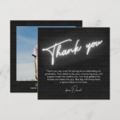 Graduation noir et blanc néon Carte de remerciemen (Devant / Derrière)