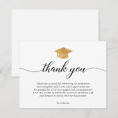 Graduation or blanc noir carte de remerciements (Devant / Derrière)