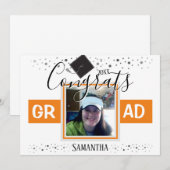 Graduation Orange simple carré photo Invitation (Devant / Derrière)