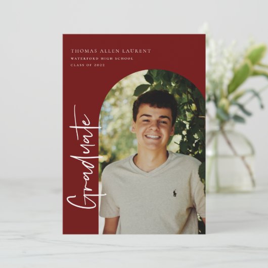 Graduation par script Cadre Arché Photo Invitation (Debout devant)