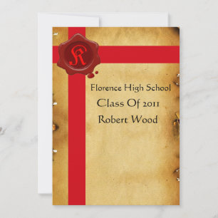 GRADUATION PARCHTY, Red Wax Seal Monogram Kaart