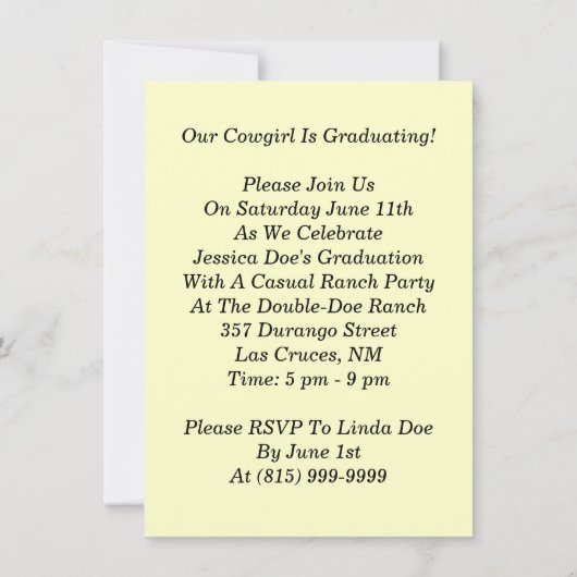 Graduation Party 2013 Hosting Western Theme Party Kaart (Achterkant)