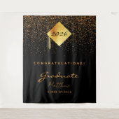 Graduation party 2023 black gold confetti afstuder wandkleed (Voorkant)