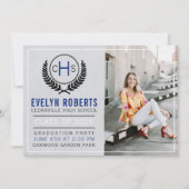 Graduation Party 2023 Monogram Blue Kaart (Voorkant)