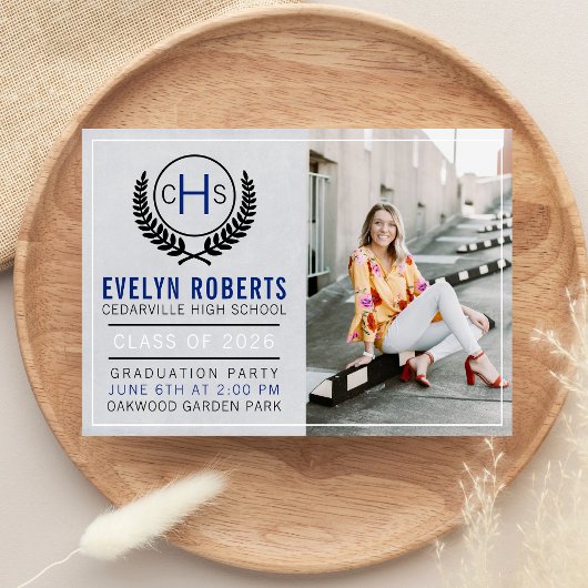 Graduation Party 2023 Monogram Blue Kaart