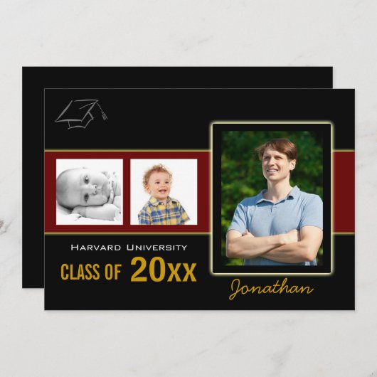 Graduation Party 3 Fotorode uitnodiging (Voorkant / Achterkant)