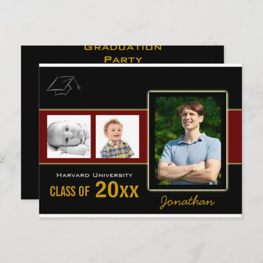 Graduation Party 3 Fotorode uitnodiging (Voorkant / Achterkant)