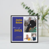 Graduation Party 3 Photo bleu Invitation (Debout devant)