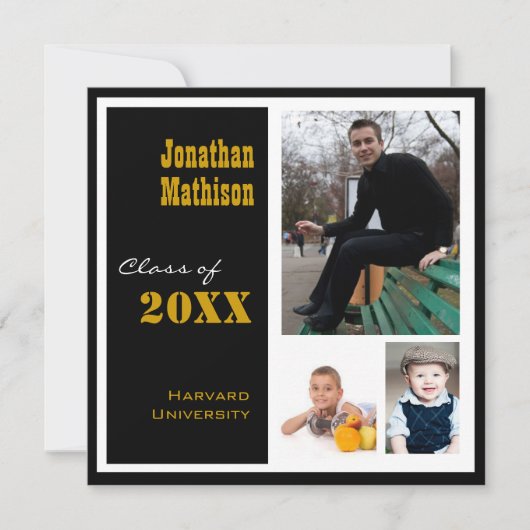 Graduation Party 3 Photo noir Invitation (Devant)