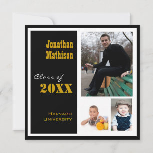 Graduation Party 3 Photo noir Invitation