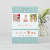 Graduation Party 3 Photos Aqua Stripes Invitation (Debout devant)