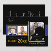 Graduation Party 3 Photos bleu Invitation (Devant / Derrière)