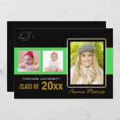 Graduation Party 3 Photos green Invitation (Devant / Derrière)