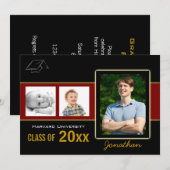 Graduation Party 3 Photos rouge Invitation (Devant / Derrière)