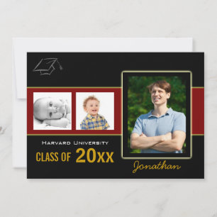 Graduation Party 3 Photos rouge Invitation