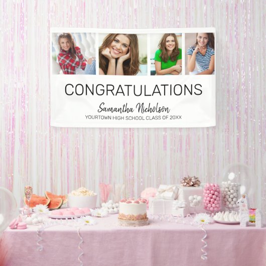 Graduation Party 4 Foto White Modern Spandoek (Feest)