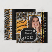 Graduation Party Afstudeerder Black Silver Leopard Kaart (Voorkant / Achterkant)