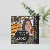Graduation Party Afstudeerder Black Silver Leopard Kaart (Staand voorkant)